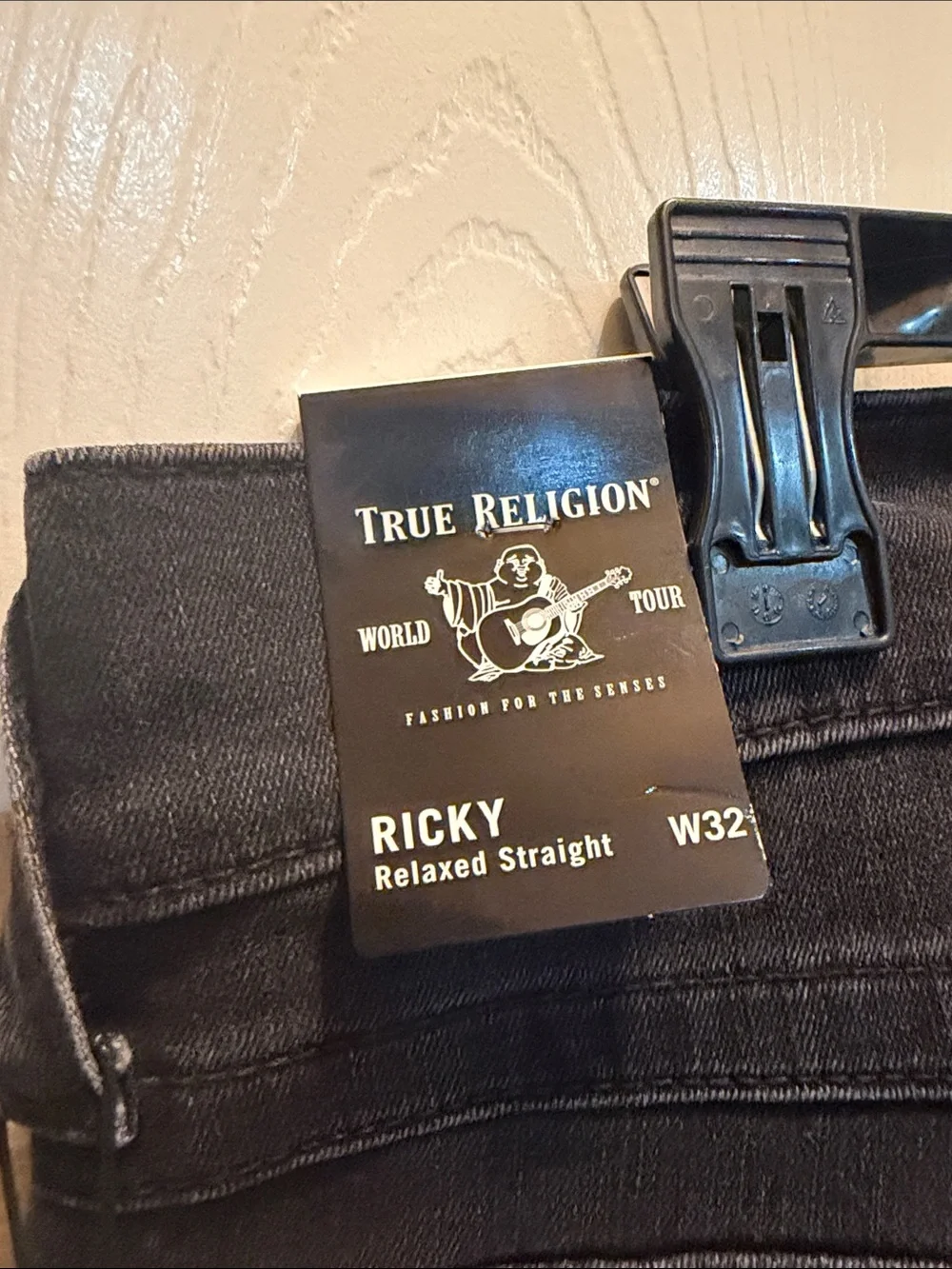 True Religion Men’s Relaxed Black Jeans with Signature Back Pockets